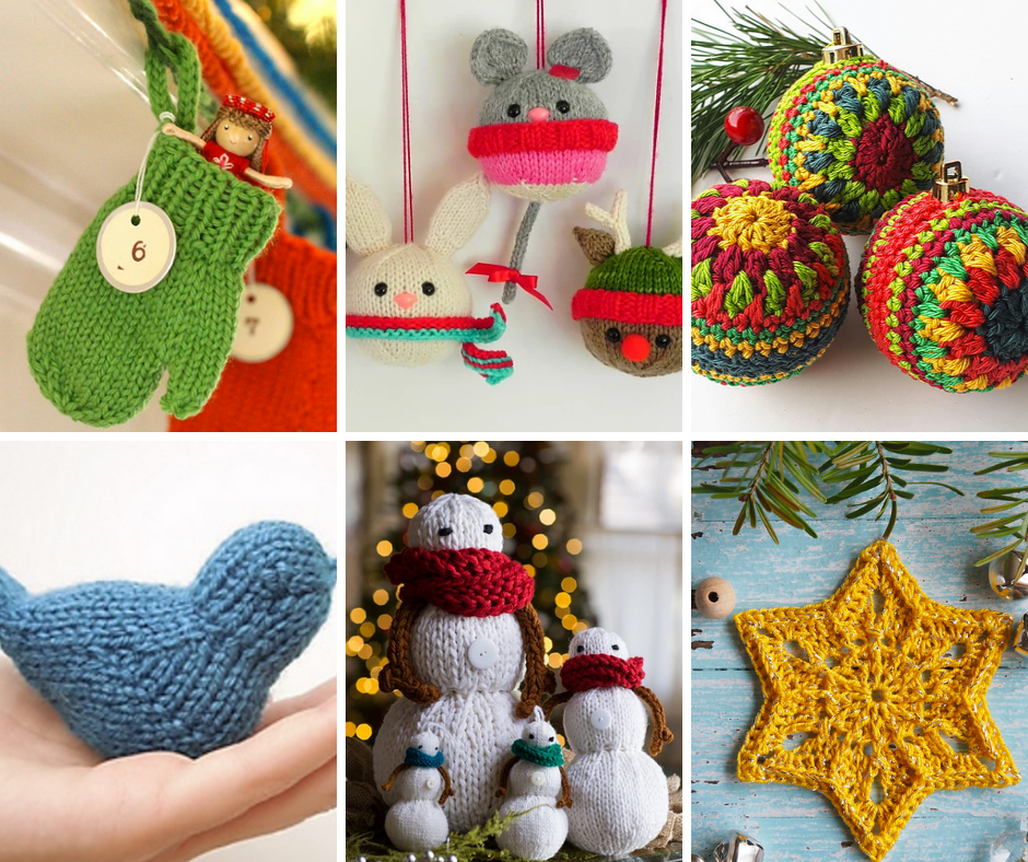 A collection of small ornaments and knitted/crocheted items to add to your packages.