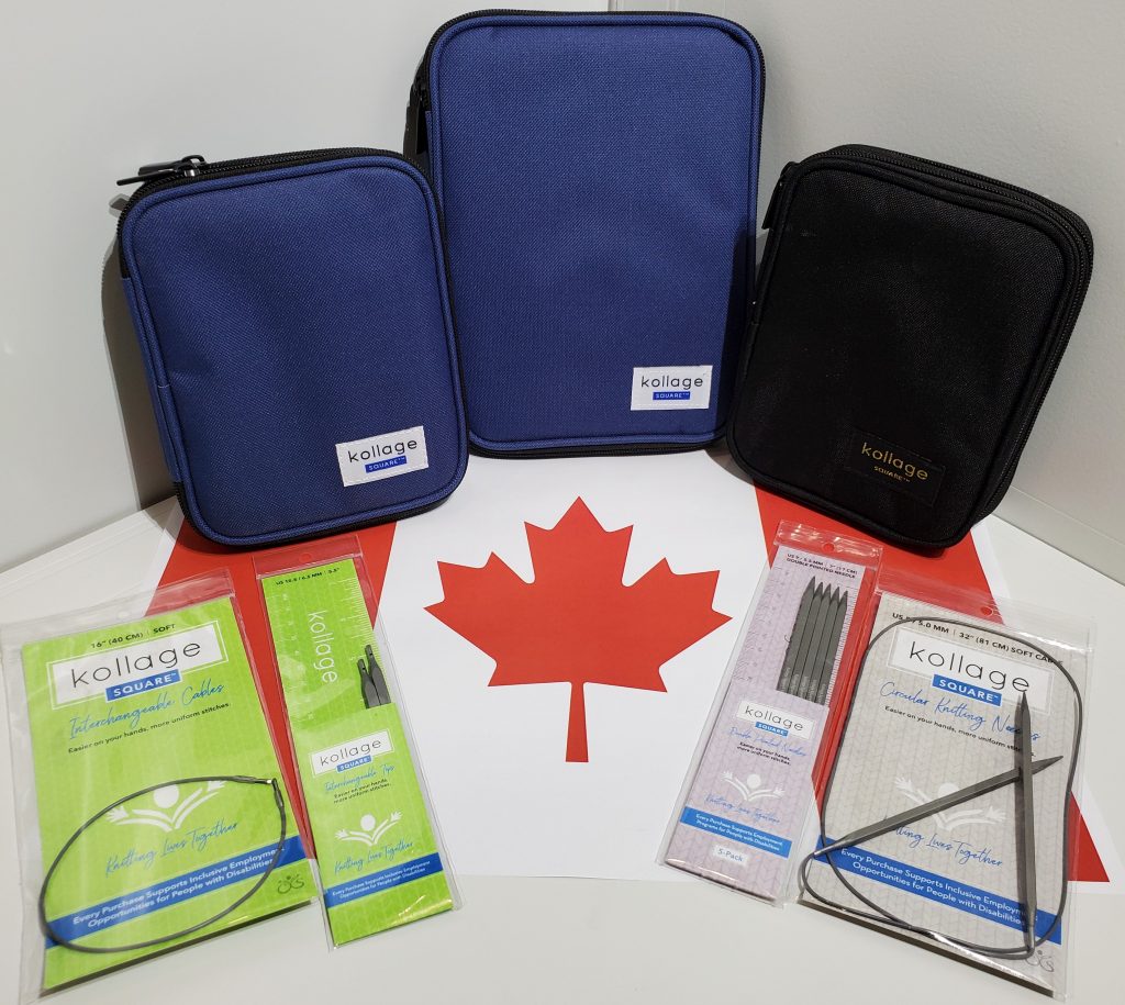 A selection of Kollage products with a Canadian flag background.
